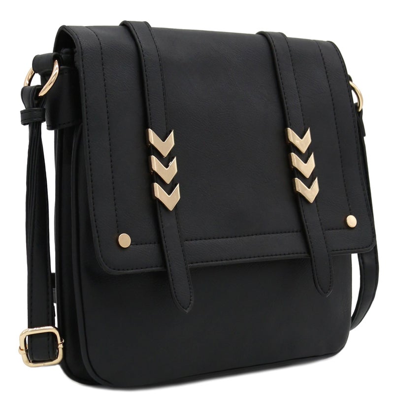 ALYSSA Double Compartment Large Flapover Crossbody Bag (Black) - Image 2